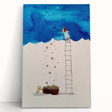 Whimsical Boys Room Wall Art – Child Catching Stars with Teddy Bear