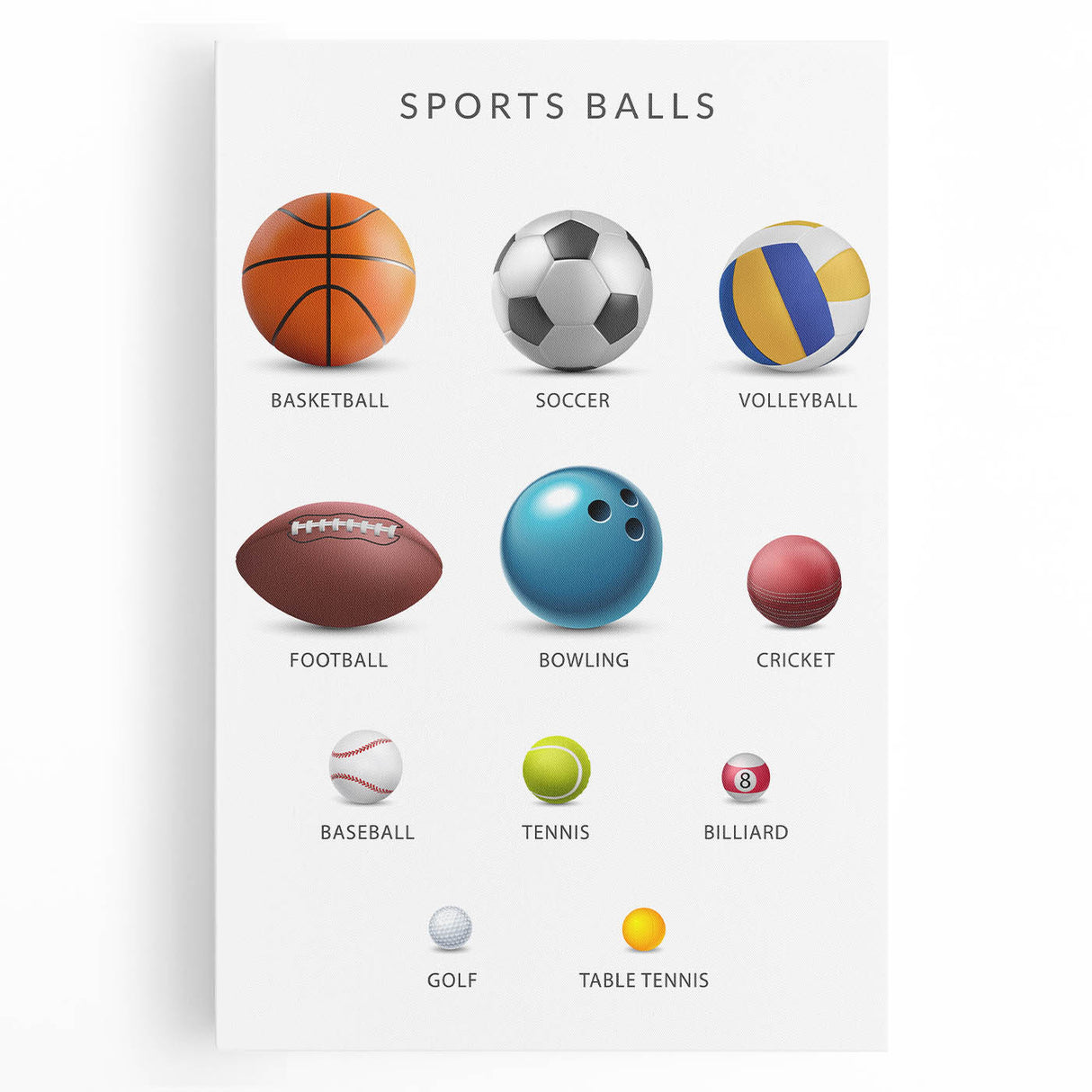 Sports Balls Educational Wall Art - Kids' Learning Poster