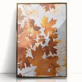 Large art print of a mid-century modernist autumn scene in warm gold tones, framed acrylic, ideal for modern art wall decor.
