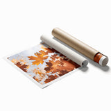 Extra large rolled print featuring muted autumnal colors in a floral design, suitable for bathroom or living room decor.