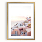 Extra large abstract art print with textured brush strokes in vibrant summer hues, framed in gold.