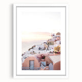 Abstract art print featuring vibrant summer colors on a white framed poster, ideal for dining room decor.