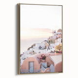 Framed canvas depicting a vintage-style landscape with lush greenery and a golden frame, suitable for bedroom wall art.