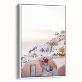 Extra large framed canvas featuring vintage poster art of a summer scene, with vibrant colors on a black background.