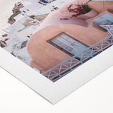 Art deco poster featuring a summer theme with bright yellow and blue tones on rolled canvas, suitable for dining room walls.