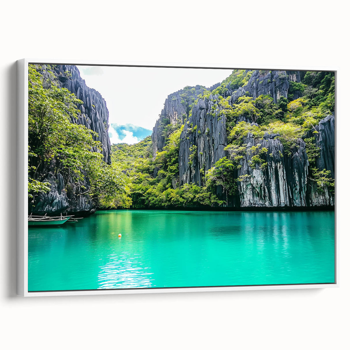 Framed canvas artwork showcasing stunning cliffs and landscapes in a white frame, ideal for enhancing modern home decor. Perfect for nature lovers and interior design enthusiasts.
