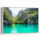 Framed canvas artwork showcasing stunning cliffs and landscapes in a white frame, ideal for enhancing modern home decor. Perfect for nature lovers and interior design enthusiasts.