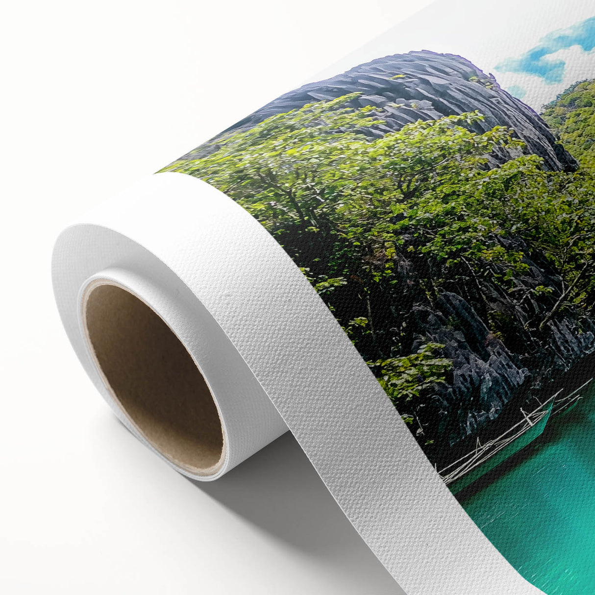 Stunning rolled canvas print showcasing a dramatic cliff landscape, featuring vibrant colors and intricate details, ideal for enhancing home decor and artistic ambiance.