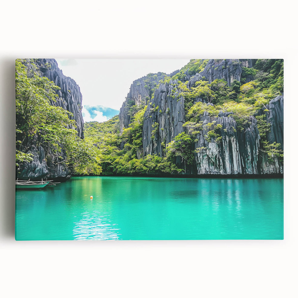 Stretched canvas artwork depicting a breathtaking cliff landscape with vibrant colors and intricate details, perfect for home decor and nature lovers.