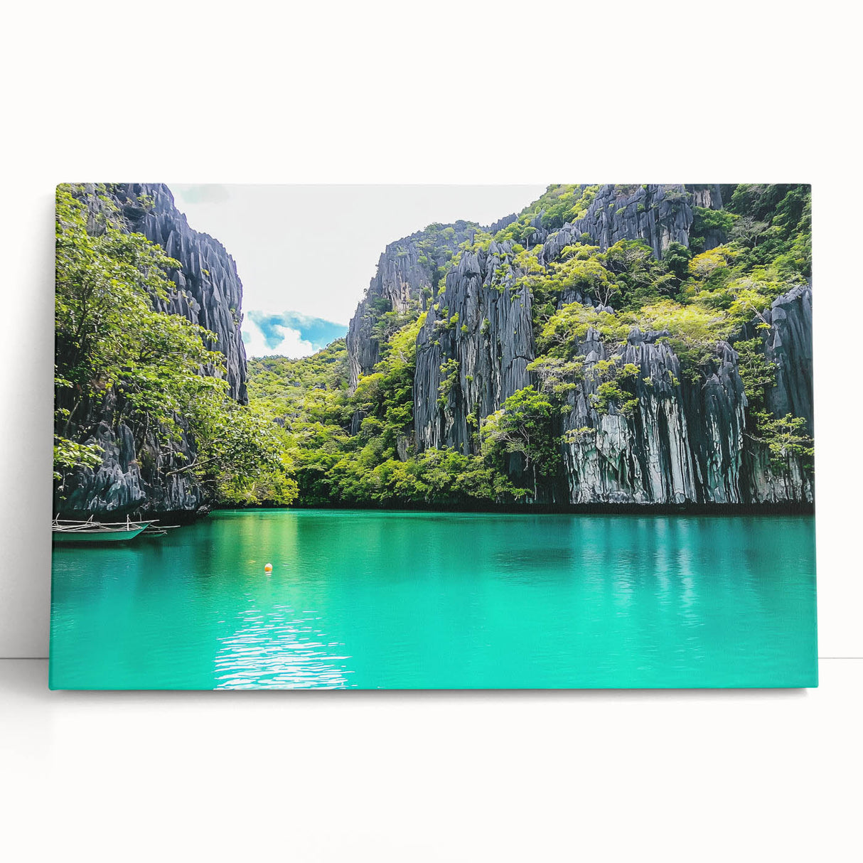 Stretched canvas artwork showcasing a breathtaking cliff landscape scene, featuring vibrant colors and intricate details, perfect for home decor and nature enthusiasts. This piece adds a serene touch to any room, highlighting the beauty of natural formations.