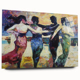 Abstract figurative acrylic artwork displayed from a side view, showcasing vibrant colors and fluid shapes, perfect for modern home decor or gallery settings.