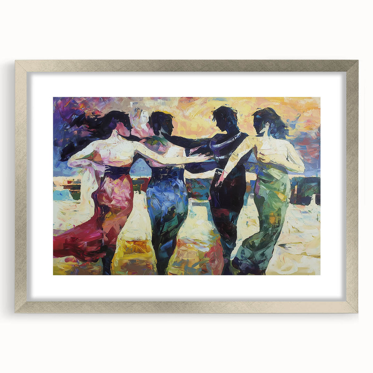 Abstract figurative art frame with a matte silver finish, showcasing a modern design ideal for contemporary decor. Perfect for enhancing living spaces or art collections.