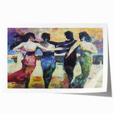 Abstract figurative art print featuring vibrant colors and dynamic shapes, elegantly rolled and packaged in a protective tube, ideal for modern decor.