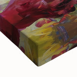 Close-up of an abstract figurative stretched canvas artwork, showcasing vibrant colors and intricate textures, ideal for modern home decor and artistic expression.