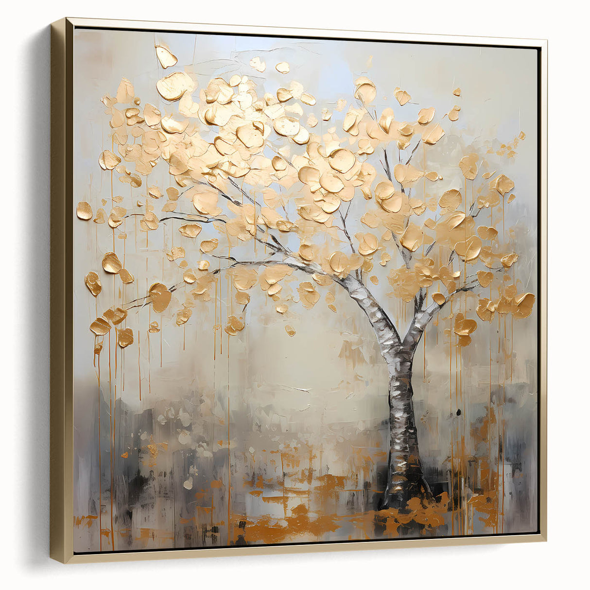 Framed abstract floral wall art featuring silver and gold tones, beautifully displayed with a modern aesthetic, perfect for contemporary home decor.