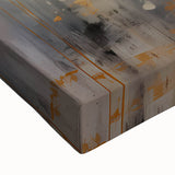 Close-up of vibrant abstract floral wall art on stretched canvas, showcasing intricate details and rich colors, perfect for modern home decor.