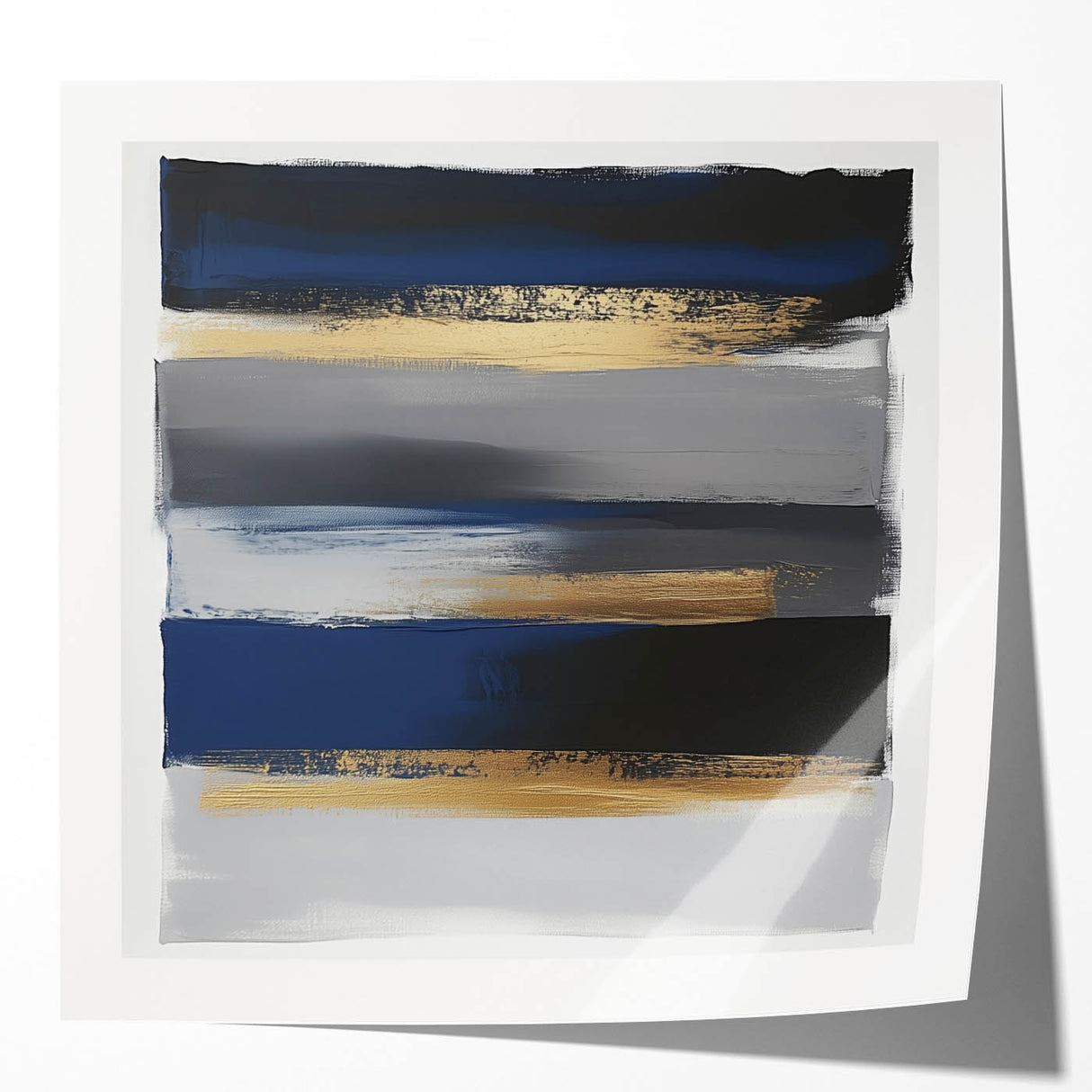 Contemporary Abstract Canvas – Blue, Gold, and Gray Balance