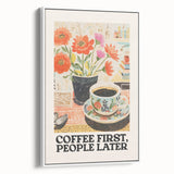 Vintage poster art of colorful cocktails on a black background, framed canvas, ideal for living room decor.