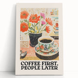 Large black and white stretched canvas featuring assorted kitchen utensils, ideal for kitchen wall art.