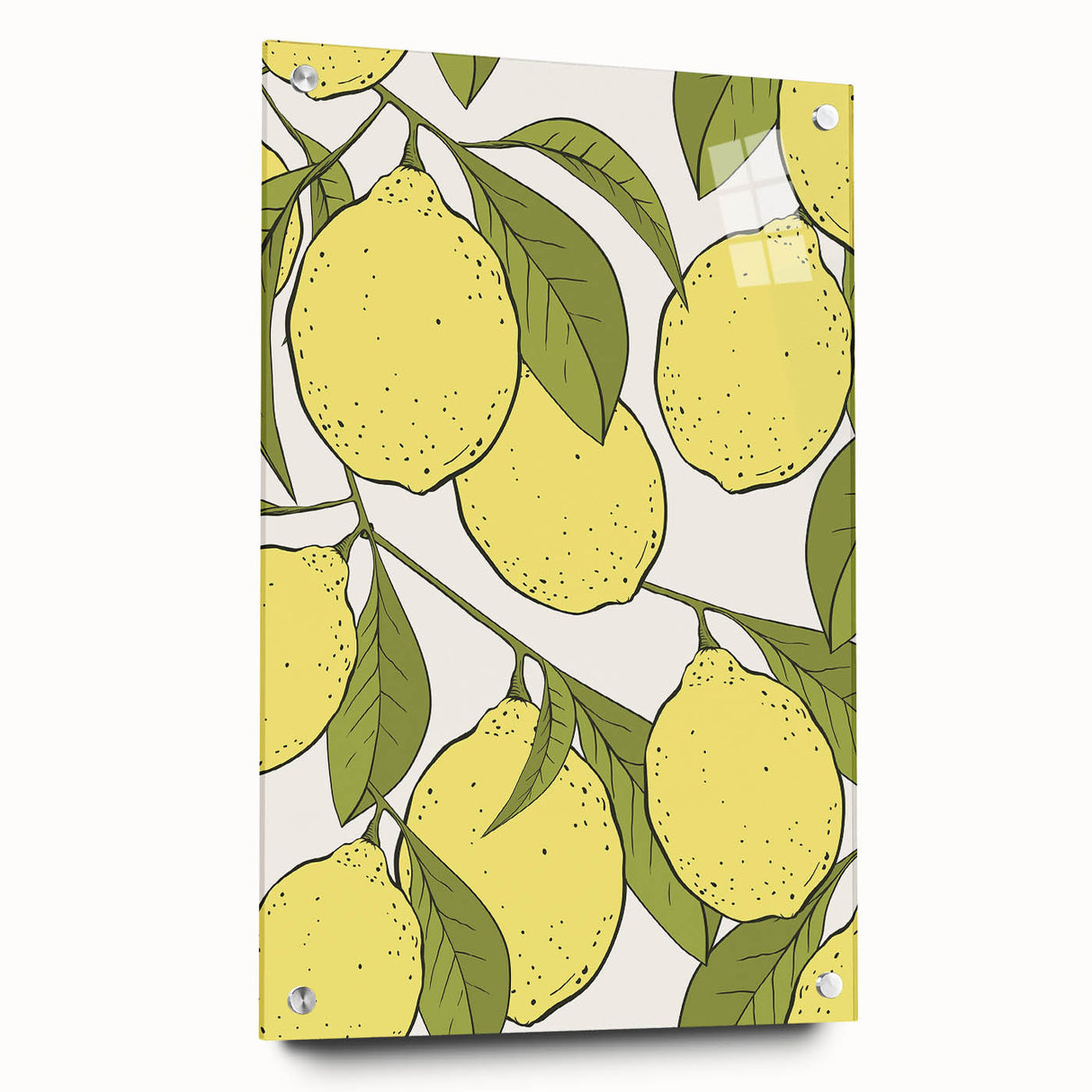 Acrylic print of large abstract wall art featuring an assortment of fruits in vibrant colors, ideal for dining room decor.
