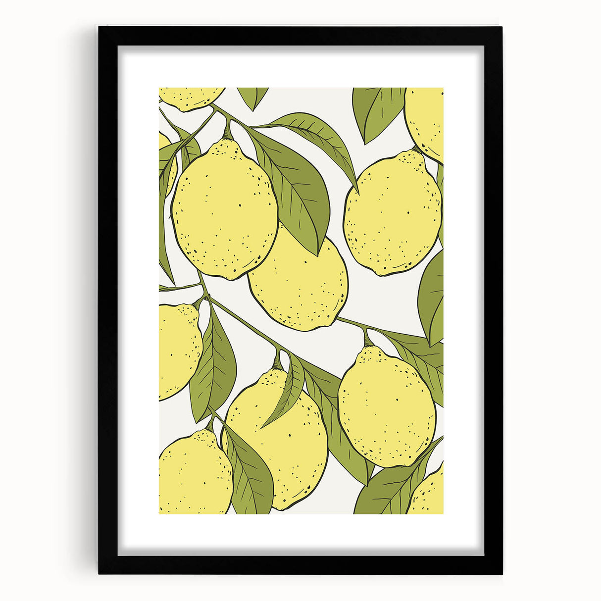 Extra large abstract art print featuring vibrant, textured fruits on canvas, framed in black, ideal for living room decor.