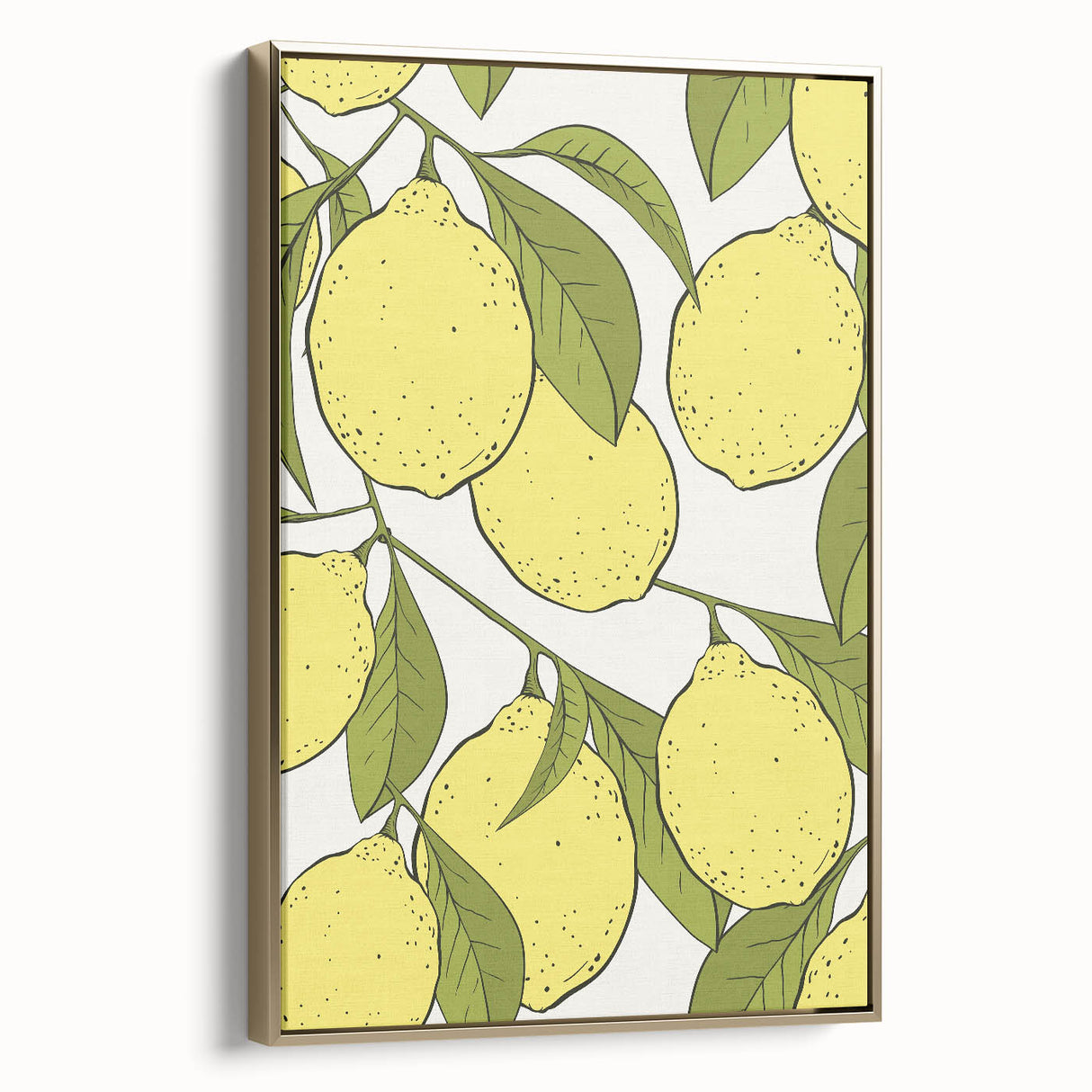Framed canvas featuring a vintage poster of assorted fruits in muted earth tones, ideal for bedroom wall art.
