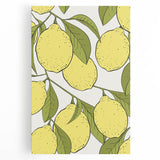 Large black and white canvas of assorted fruits and vegetables, ideal for kitchen wall art.