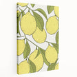 Large art depicting assorted fruits in vibrant colors on stretched canvas, ideal for kitchen wall decor.