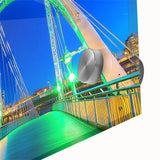 Close-up of a beautifully designed acrylic glass landscape featuring a modern bridge, showcasing intricate details and vibrant colors, perfect for home decor.