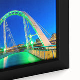 Close-up of a framed landscape bridge canvas art piece, showcasing intricate details and vibrant colors, perfect for modern home decor or art enthusiasts.