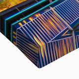 Close-up of a stretched canvas artwork depicting a serene landscape bridge scene, showcasing vibrant colors and intricate details, perfect for home decor.