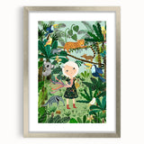 Nature-Inspired Boys Room Wall Art – Girl with Animals in Jungle