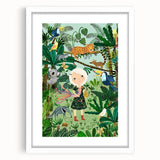 Nature-Inspired Boys Room Wall Art – Girl with Animals in Jungle