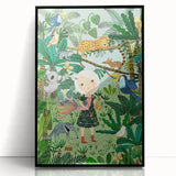 Nature-Inspired Boys Room Wall Art – Girl with Animals in Jungle