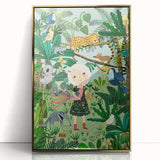 Nature-Inspired Boys Room Wall Art – Girl with Animals in Jungle