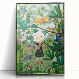Nature-Inspired Boys Room Wall Art – Girl with Animals in Jungle