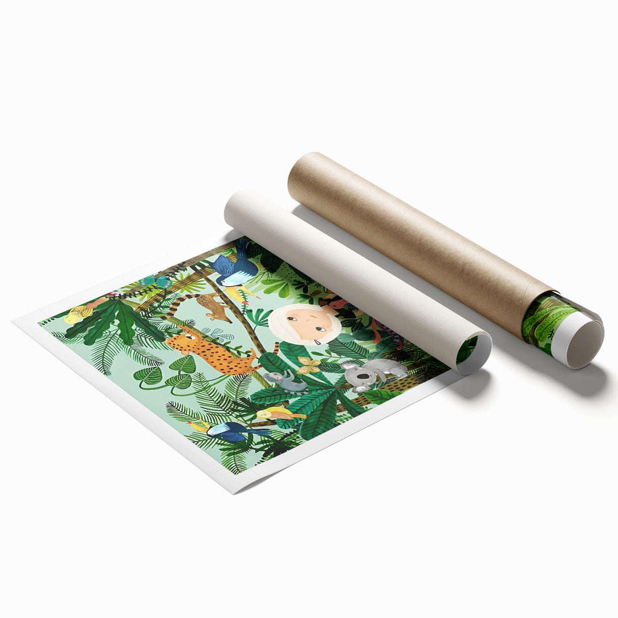 Nature-Inspired Boys Room Wall Art – Girl with Animals in Jungle