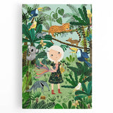 Nature-Inspired Boys Room Wall Art – Girl with Animals in Jungle