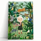 Nature-Inspired Boys Room Wall Art – Girl with Animals in Jungle