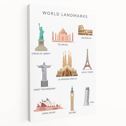 World Landmarks Educational Wall Art - Kids' Learning Poster