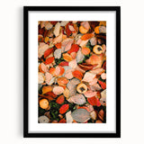 Extra large abstract art print featuring textured, colorful autumn-inspired shapes on a black framed canvas.