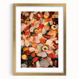 Extra large abstract art print featuring textured autumn hues on a gold-framed canvas, ideal for living room decor.