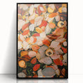 Large abstract wall art featuring autumnal hues on acrylic, framed in black, ideal for modern living room decor.