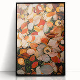 Large abstract wall art featuring autumnal hues on acrylic, framed in black, ideal for modern living room decor.