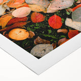 Art deco poster featuring an autumnal scene with orange and brown hues on a rolled canvas, suitable for dining room wall art.