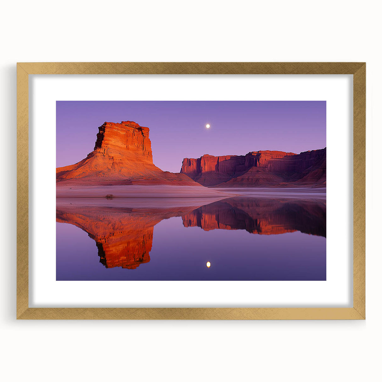 Elegant gold-framed landscape artwork featuring dramatic cliffs and serene scenery, perfect for home decor. Ideal for enhancing living spaces with nature's beauty.
