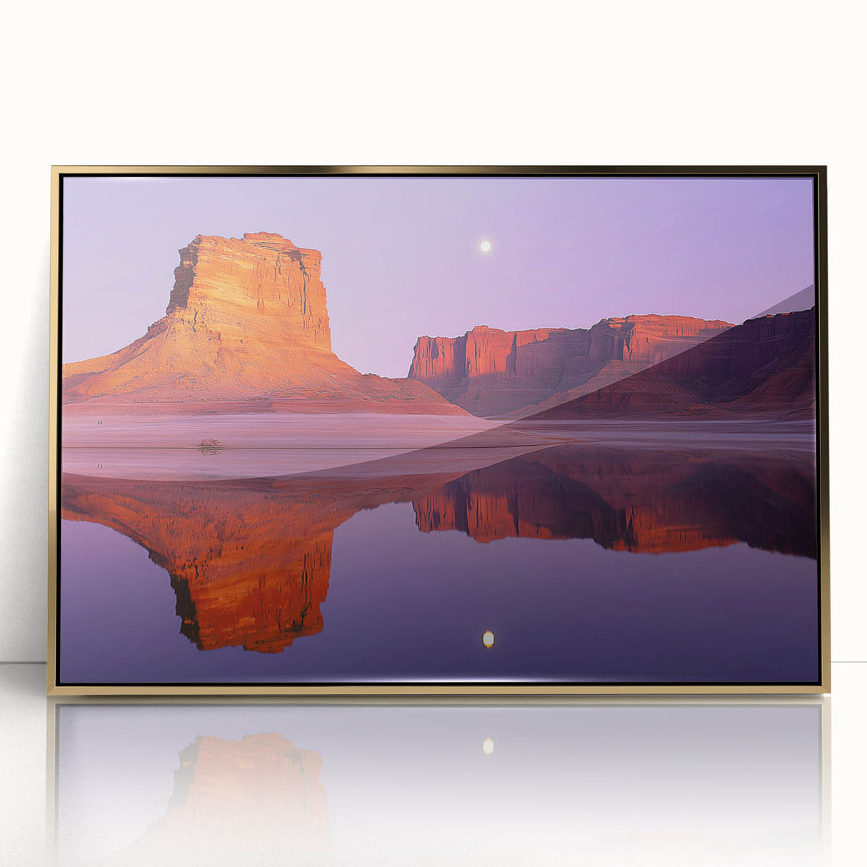 Framed acrylic artwork showcasing a stunning landscape of cliffs, highlighted by golden hues. Ideal for modern home decor, adding elegance and depth to any space.