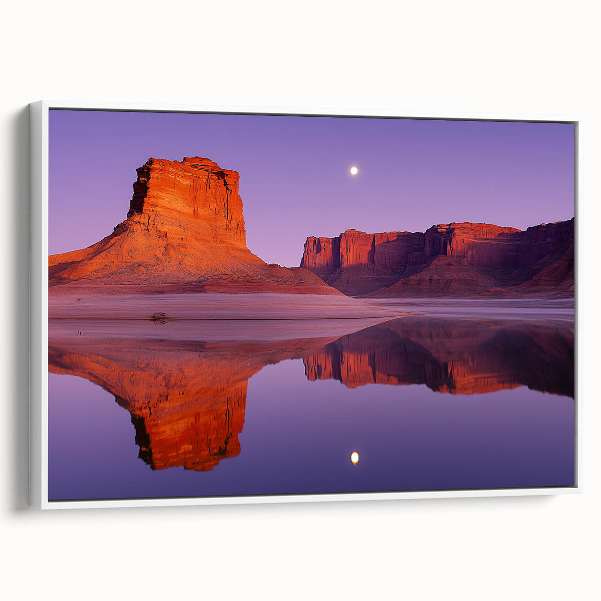 Framed canvas artwork depicting a scenic landscape with dramatic cliffs and a serene background, showcasing vibrant colors and textures, ideal for home decor.
