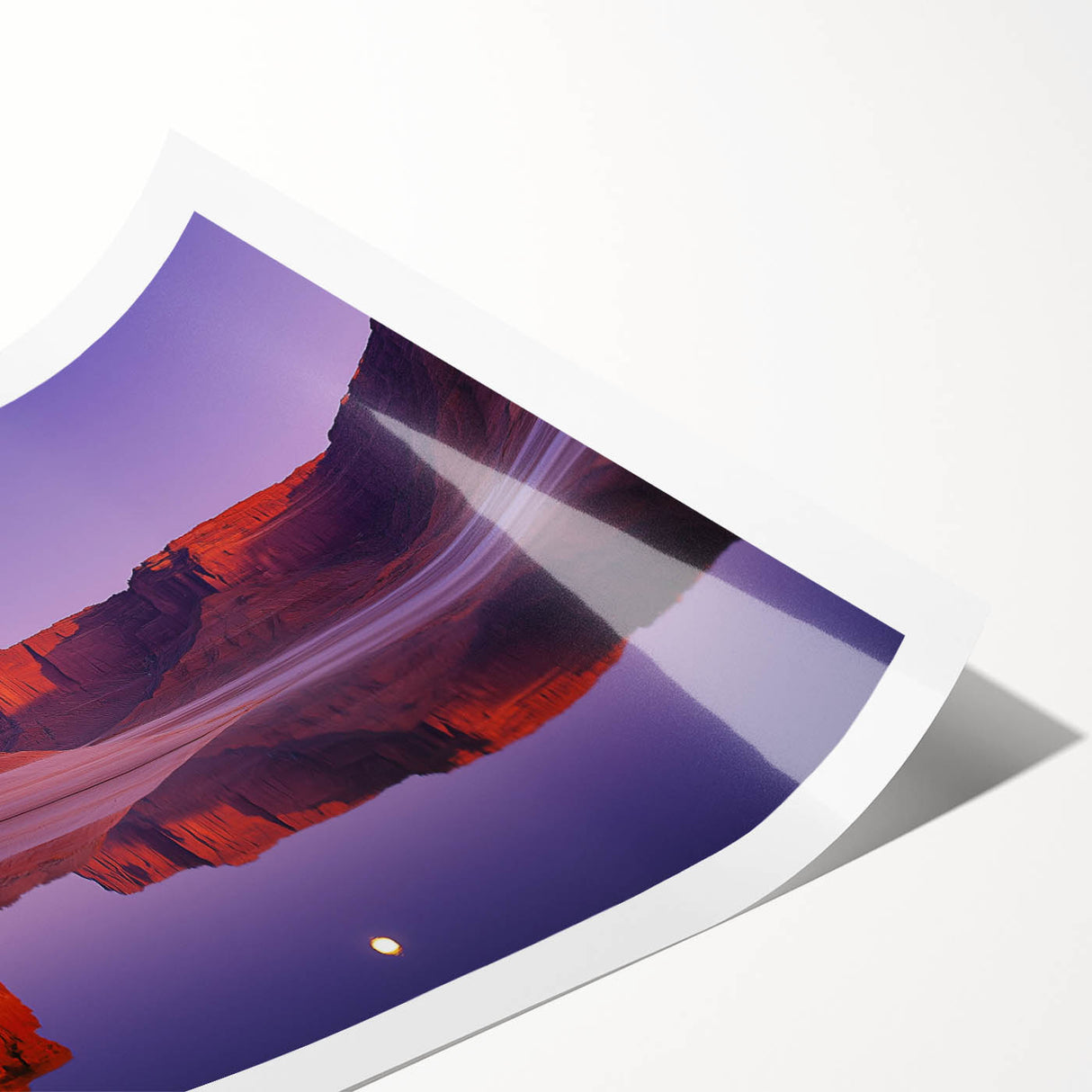 Stunning landscape print on rolled canvas showcasing dramatic cliffs against a vibrant sunset sky, ideal for home decor. Packaged securely in a protective tube.