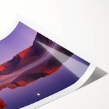 Stunning landscape print on rolled canvas showcasing dramatic cliffs against a vibrant sunset sky, ideal for home decor. Packaged securely in a protective tube.